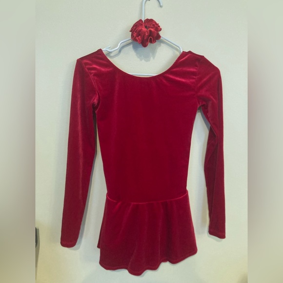Vintage New Red Velvet Figure Ice Skating Costume with Scrunchie